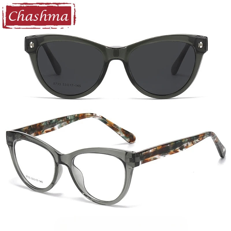 Chashma Ochki Women's Cat Eye Tr 90 Titanium Eyeglasses Clip On Sunglasses 938733