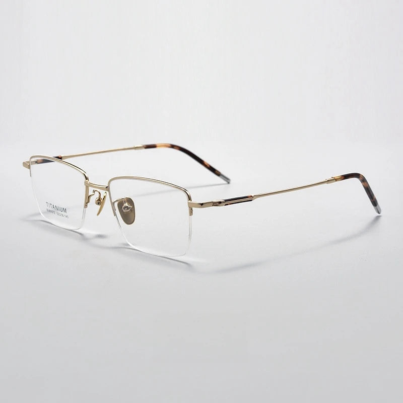 Yimaruili Unisex Semi Rim Square Titanium Eyeglasses 81072 Semi Rim Yimaruili Eyeglasses Gold