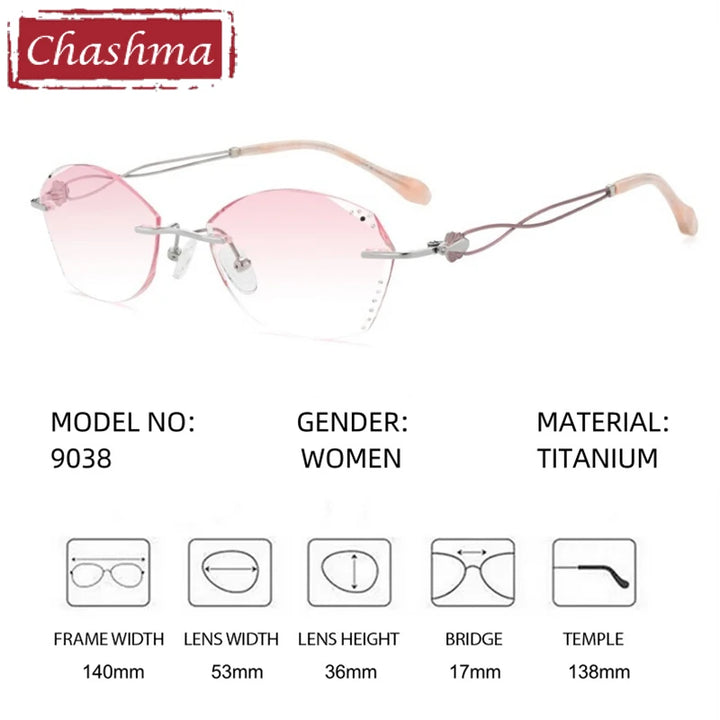 Chashma Women's Rimless Square Butterfly Titanium Eyeglasses 699138