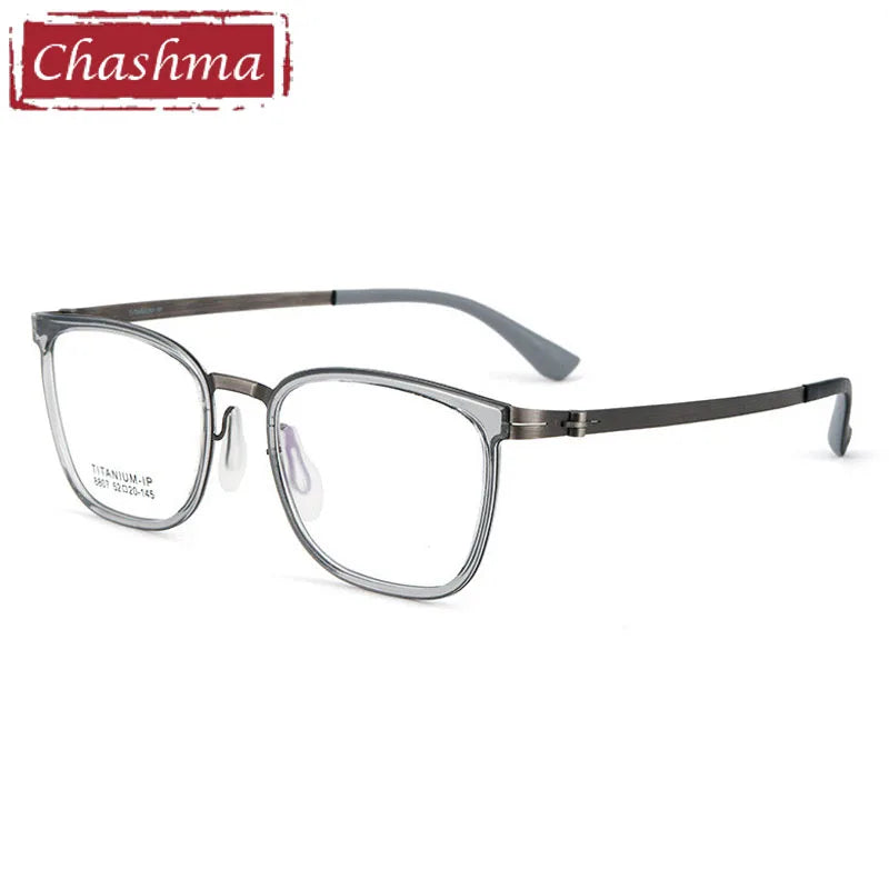 Chashma Unisex Full Rim Square Titanium Tr 90 Eyeglasses 8807 Full Rim Chashma Trans Gray-Gun  