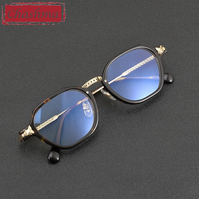 Chashma Ochki Unisex Full Rim Poygon Titanium Acetate Eyeglasses 361009