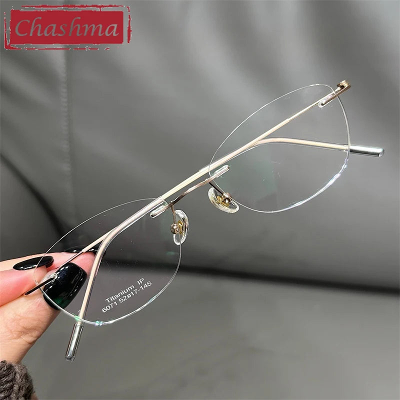 Chashma Women's Rimless Polygon Cat Eye Titanium Eyeglasses 666071