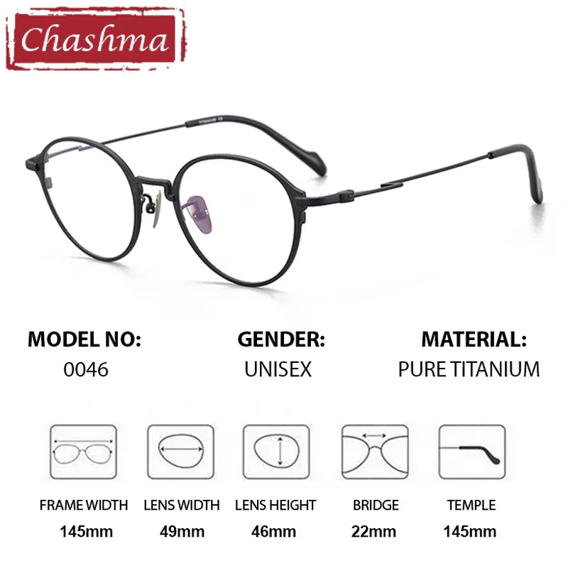 Chashma Ochki Unisex Full Rim Round Titanium Eyeglasses 360046