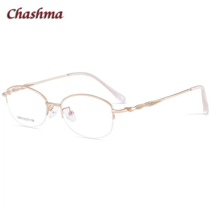 Chashma Ochki Women's Semi Rim Oval Stainless Steel Eyeglasses 34579 Semi Rim Chashma Ochki Rose Gold-C4  