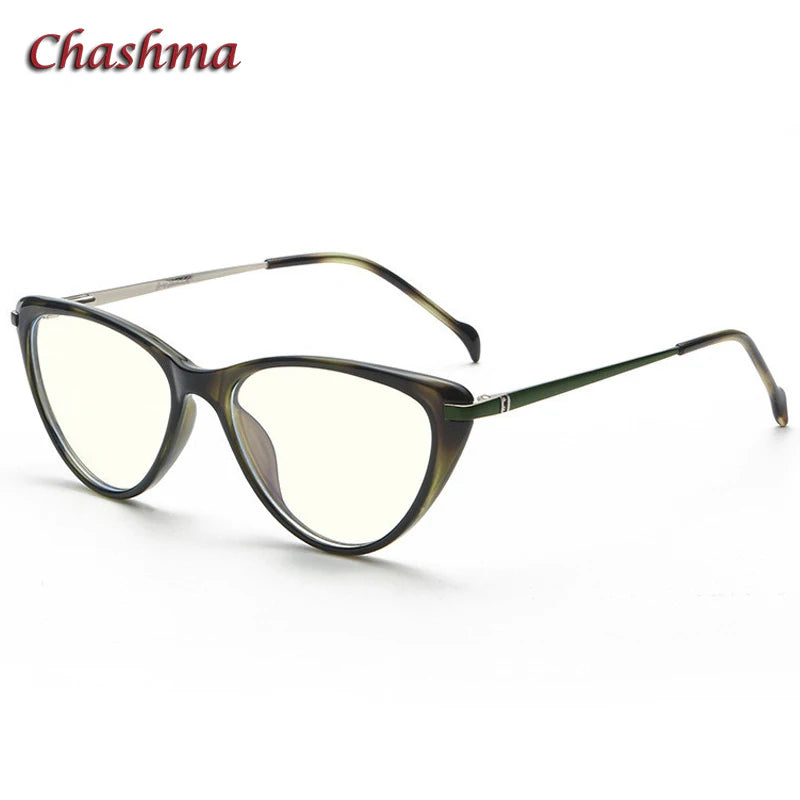 Chashma Ochki Women's Full Rim Cat Eye Tr 90 Stainless Steel Eyeglasses 72003 Full Rim Chashma Ochki Green-C1  