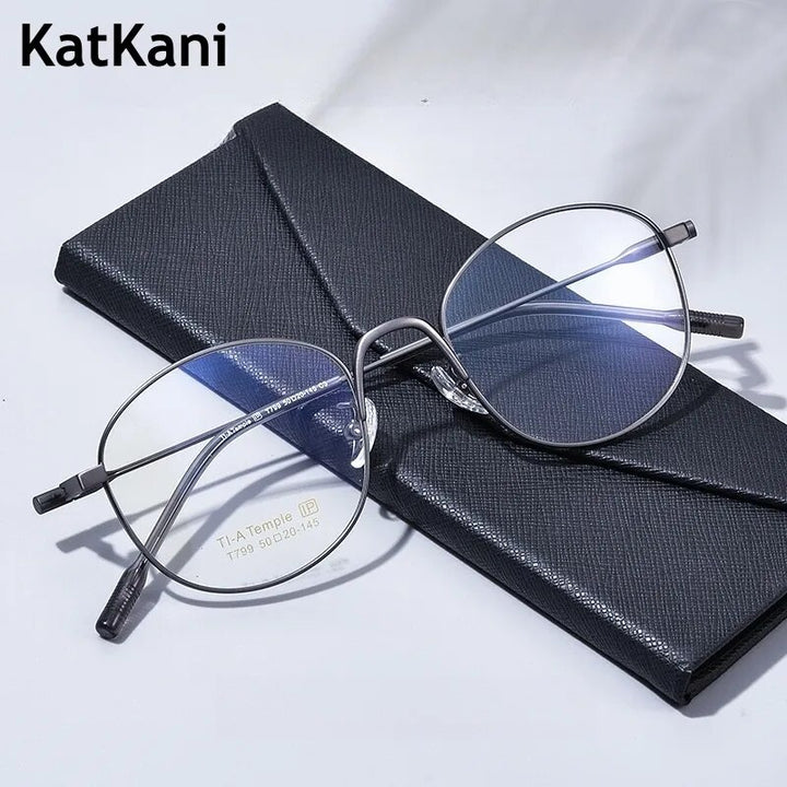 KatKani Unisex Full Rim Irregular Round Titanium Eyeglasses  T799t Full Rim KatKani Eyeglasses   