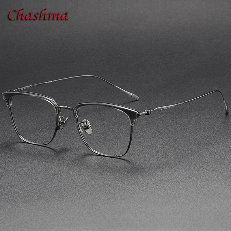 Chashma Ochki Unisex Full Rim Square Titanium Acetate Eyeglasses 80899 Full Rim Chashma Ochki Trans Gray-Gun-C2  