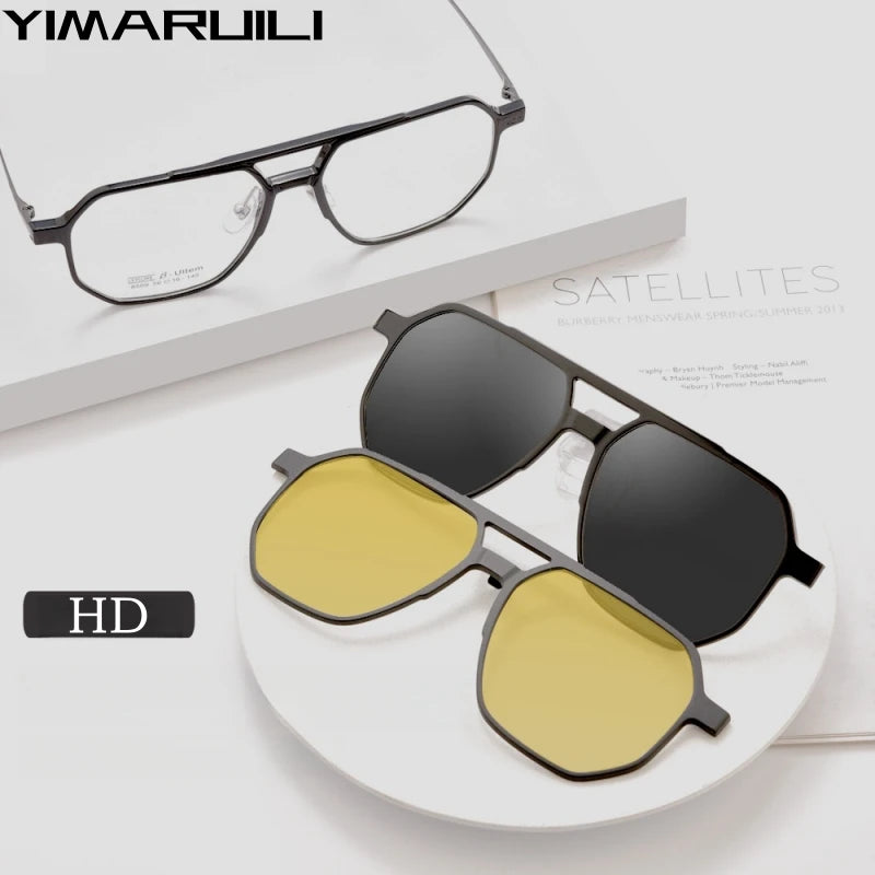 Yimaruili Unisex Full Rim Square Double Bridge Tr 90 Titanium Eyeglasses Clip On Polarized Sunglasses Y8509 Full Rim Yimaruili Eyeglasses   