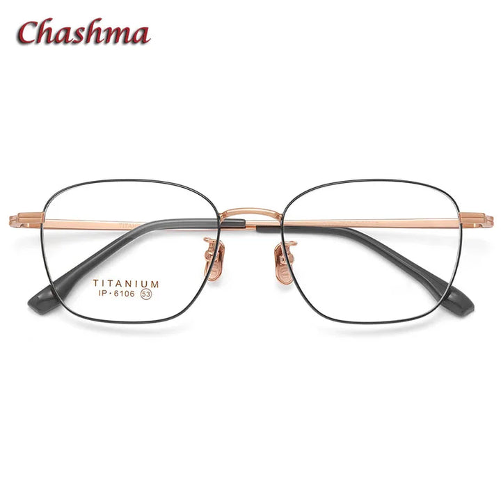 Chashma Ochki Unisex Full Rim Square Titanium Eyeglasses 6106 Full Rim Chashma Ochki C5-Gray-Rose Gold  