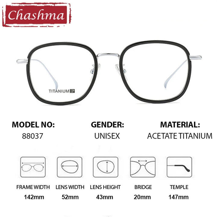 Chashma Ottica Unisex Full Rim Square Acetate Titanium Eyeglasses 88037