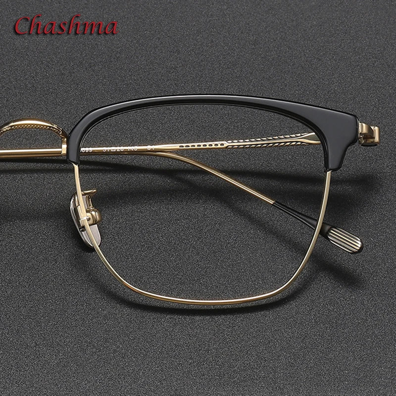 Chashma Ochki Unisex Full Rim Square Titanium Acetate Eyeglasses 80899 Full Rim Chashma Ochki   