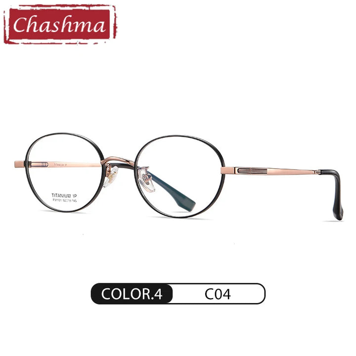 Chashma Women's Full Rim Round Titanium Eyeglasses 31101 Full Rim Chashma Black-Rose Gold  