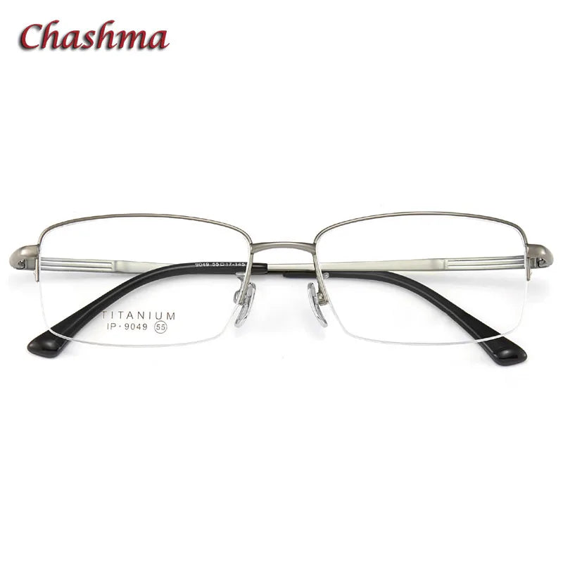 Chashma Ochki Unisex Semi Rim Square Titanium Eyeglasses 9049 Semi Rim Chashma Ochki Gun  