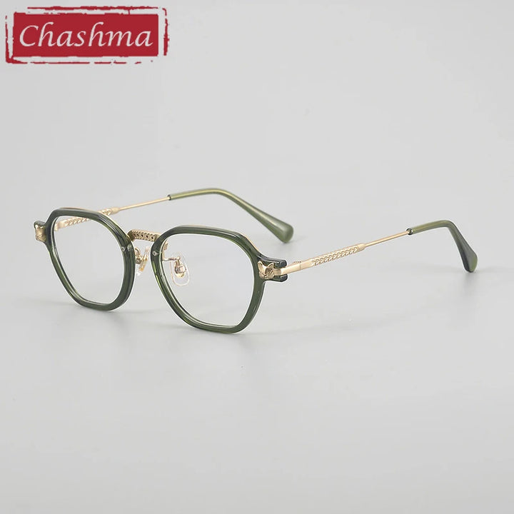 Chashma Ochki Unisex Full Rim Poygon Titanium Acetate Eyeglasses 361009