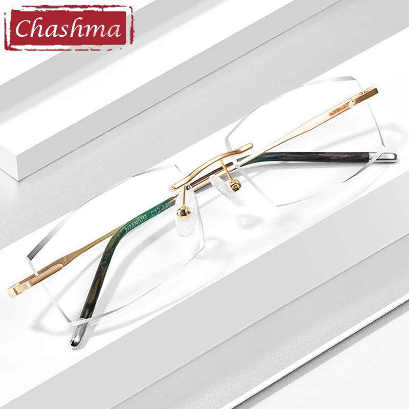 Chashma Men's Rimless Polygon Square Titanium Eyeglasses 669312