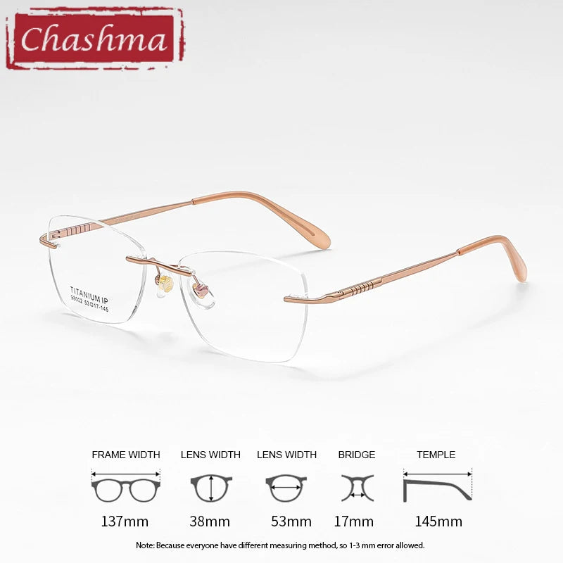 Chashma Ottica Women's Rimless Square Titanium Alloy Eyeglasses 98002 Rimless Chashma Ottica Rose Gold-C12