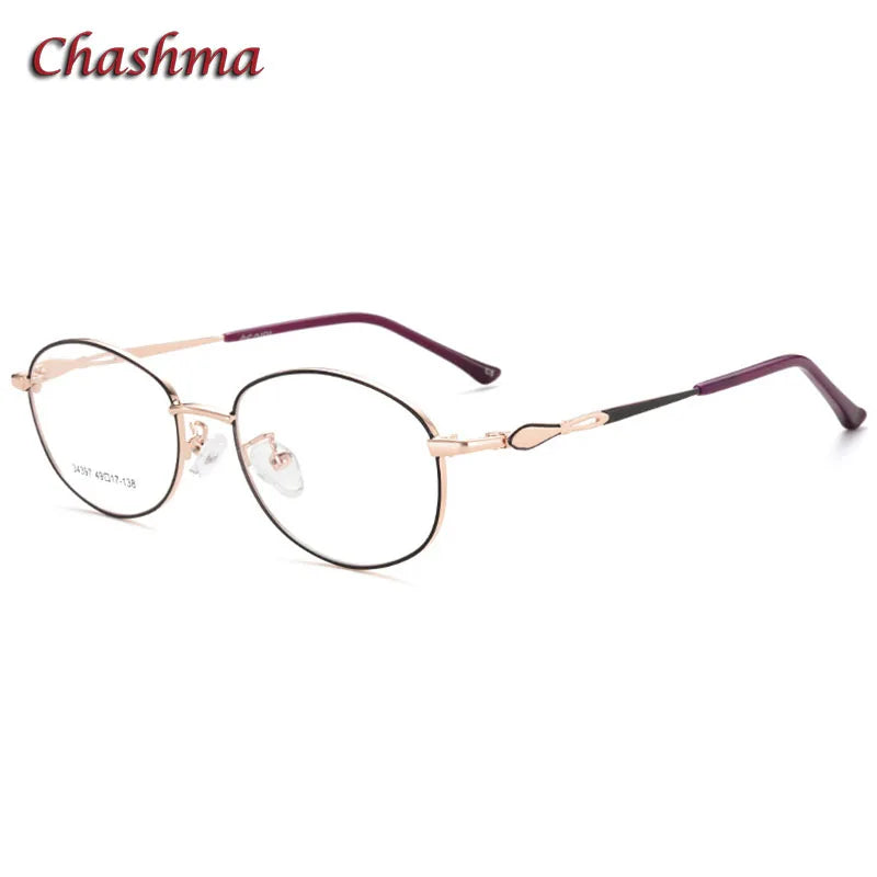 Chashma Ochki Women's Full Rim Oval Stainless Steel Eyeglasses 34397 Full Rim Chashma Ochki Rose Gold-Black-C5  