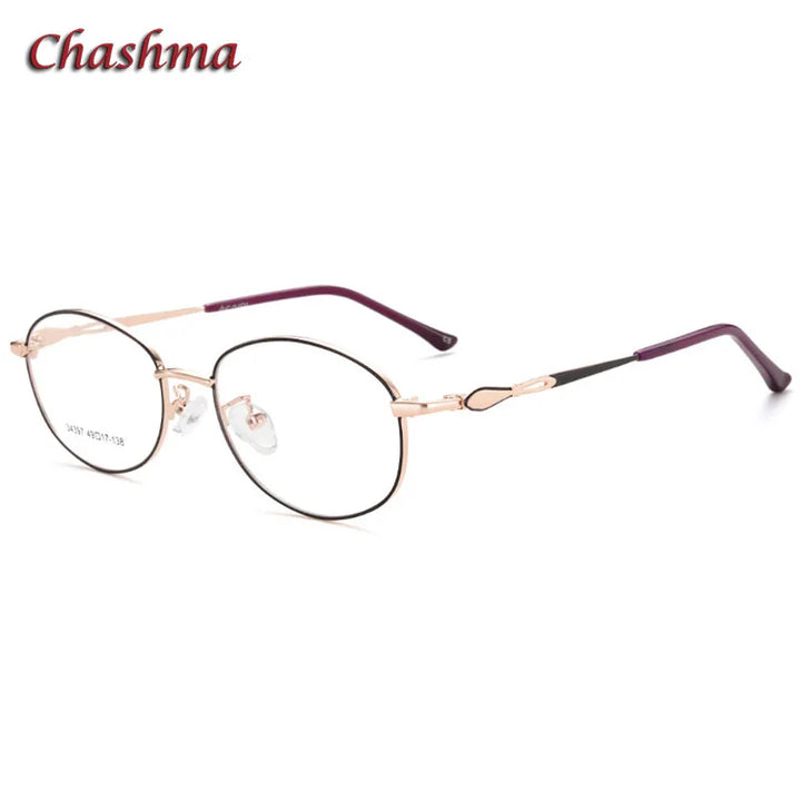 Chashma Ochki Women's Full Rim Oval Stainless Steel Eyeglasses 34397 Full Rim Chashma Ochki Rose Gold-Black-C5  