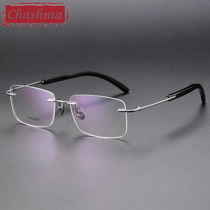 Chashma Ochki Men's Rimless Square Titanium Horn Eyeglasses 921029
