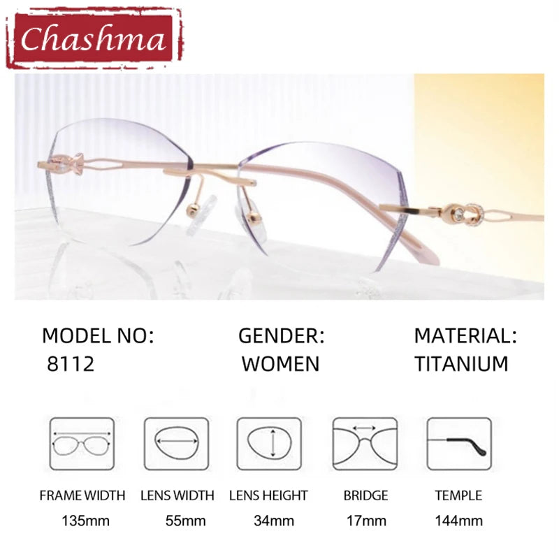 Chashma Women's Rimless Oval Butterfly Titanium Eyeglasses 698112