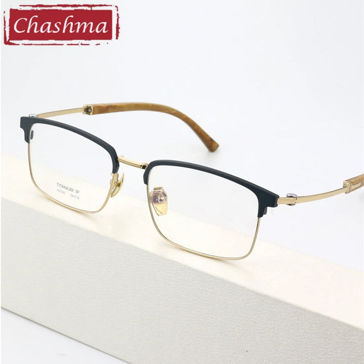 Chashma Ottica Unisex Full Rim Square Titanium Wood Eyeglasses 402336