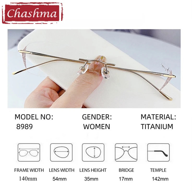 Chashma Women's Rimless Square Butterfly Titanium Eyeglasses 698989