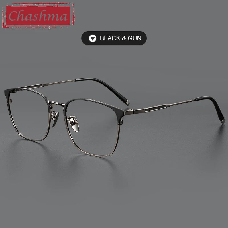 Chashma Unisex Full Rim Square Stainless Steel Eyeglasses 9976 Full Rim Chashma Black-Gun  