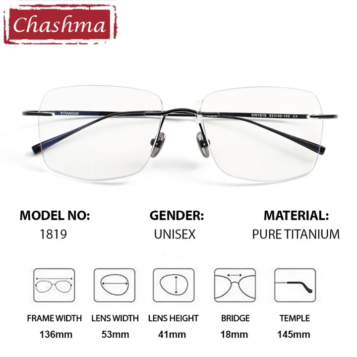 Chashma Ottica Unisex Rimless Oval Square Titanium Eyeglasses 401819