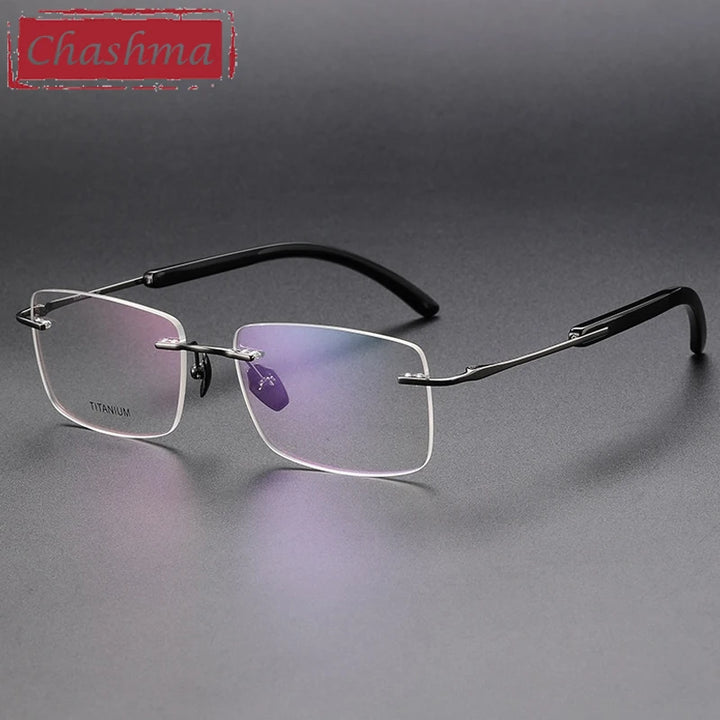 Chashma Ochki Men's Rimless Square Titanium Horn Eyeglasses 921029