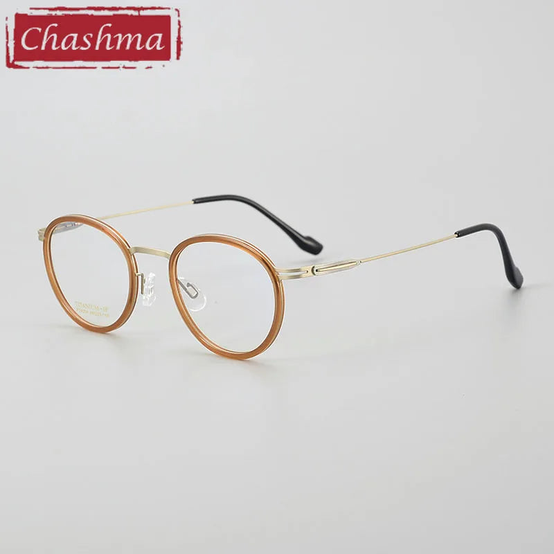 Chashma Ottica Women's Full Rim Round Titanium Acetate Eyeglasses 4004 Full Rim Chashma Ottica Brown-Gold  