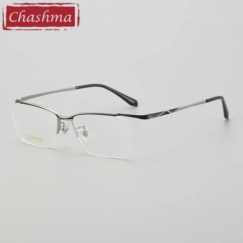 Chashma Unisex Semi Rim Brow Line Titanium Eyeglasses  6106 Semi Rim Chashma Black-Silver  