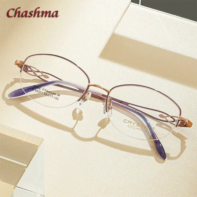 Chashma Ochki Women's Semi Rim Oval Titanium Eyeglasses 33371 Semi Rim Chashma Ochki   