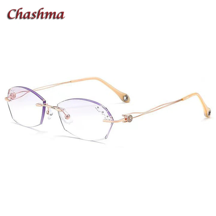 Chashma Ochki Women's Rimless Oval Square Titanium Eyeglasses 52009 Rimless Chashma Ochki Rose Gold  