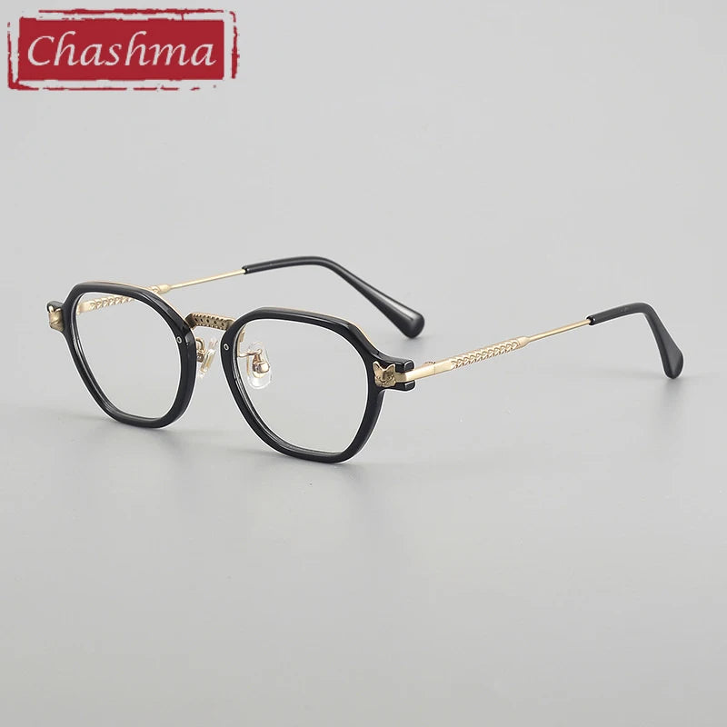 Chashma Ochki Unisex Full Rim Poygon Titanium Acetate Eyeglasses 361009