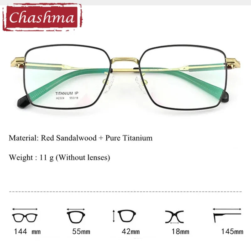Chashma Ottica Unisex Full Rim Square Titanium Wood Eyeglasses 412304