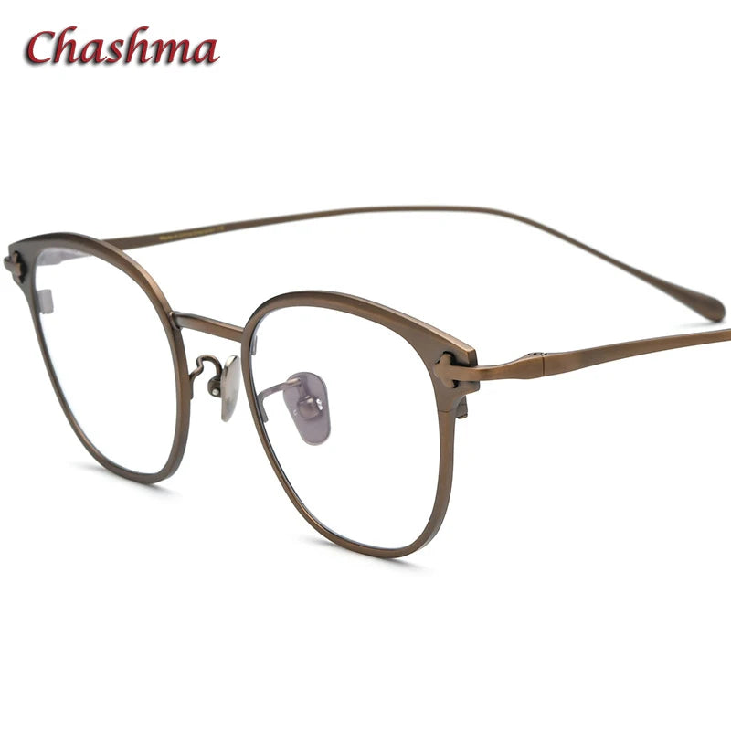 Chashma Ochki Unisex Full Rim Round Titanium Eyeglasses 4822 Full Rim Chashma Ochki Brown  