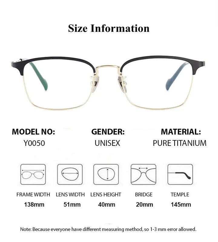 Chashma Unisex Full Rim Square Acetate Titanium Eyeglasses 250050 Full Rim Chashma   