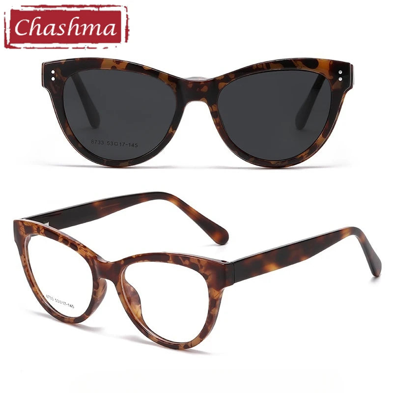 Chashma Ochki Women's Cat Eye Tr 90 Titanium Eyeglasses Clip On Sunglasses 938733