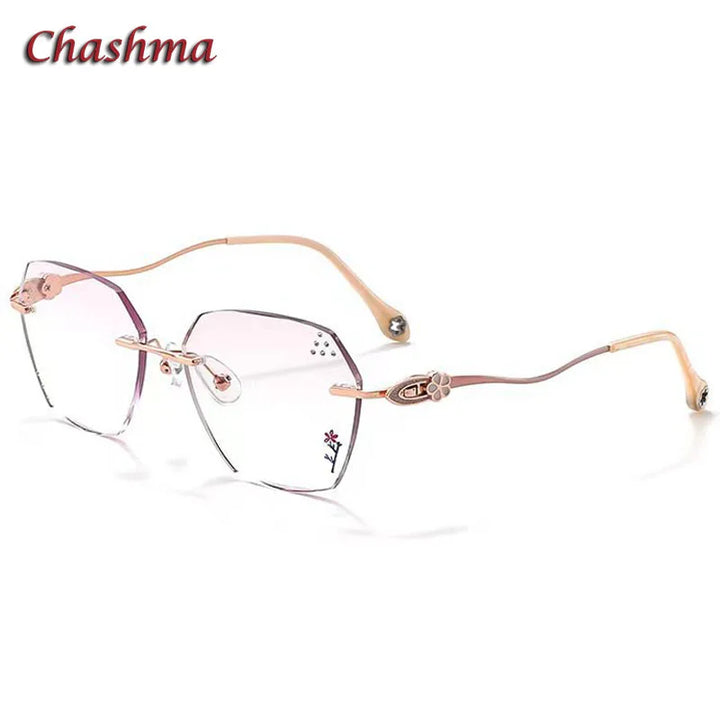 Chashma Ochki Women's Rimless Flat Top Polygon Titanium Eyeglasses 2611 Rimless Chashma Ochki Gold-Pink  