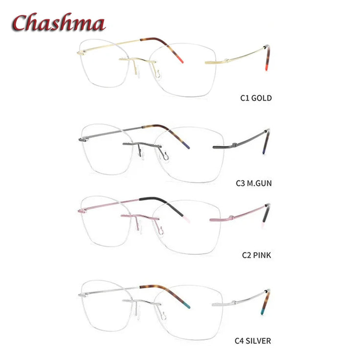 Chashma Ochki Unisex Rimless  Polygon Square Titanium Eyeglasses 9017 Rimless Chashma Ochki   