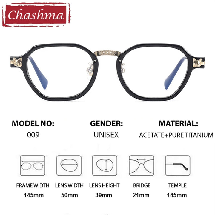 Chashma Ottica Unisex Full Rim Polygon Acetate Titanium Eyeglasses 57009