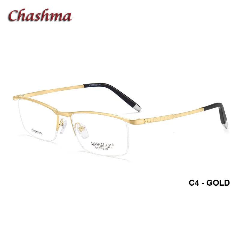 Chashma Ochki Men's Semi Rim Brow Line Titanium Eyeglasses 27803 Semi Rim Chashma Ochki C4-Gold  