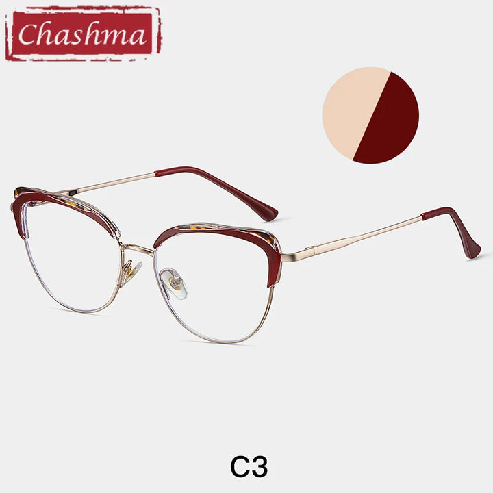 Chashma Women's Full Rim Cat Eye TR 90 Titanium Eyeglasses 87269 Full Rim Chashma Red-Gold  