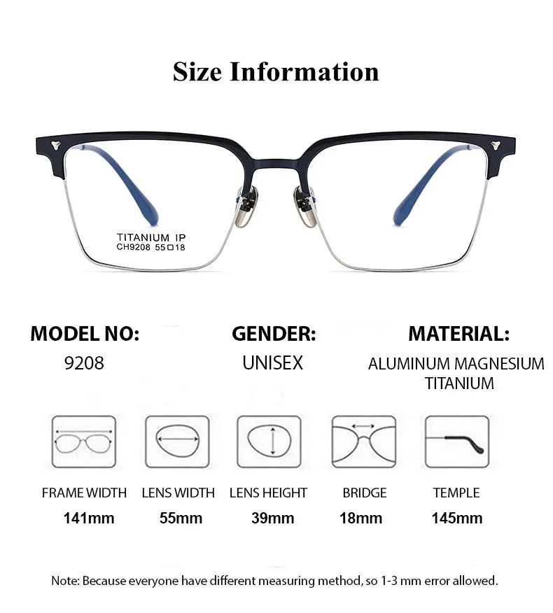 Chashma Unisex Full Rim Square Aluminum Magnesium Titanium Eyeglasses 9208 Full Rim Chashma   