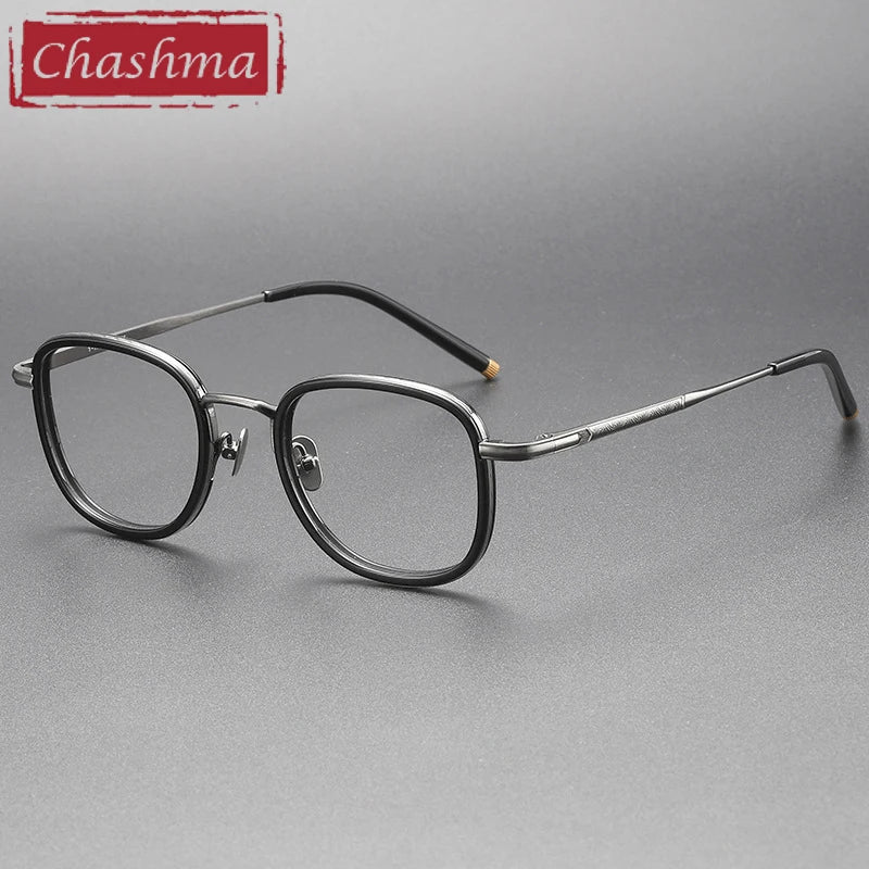 Chashma Unisex Full Rim Square Titanium Acetate Eyeglasses 14550 Full Rim Chashma Black-Gun  