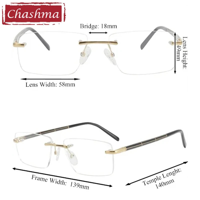 Chashma Unisex Rimless Square Titanium Spring Hinge Eyeglasses 816069