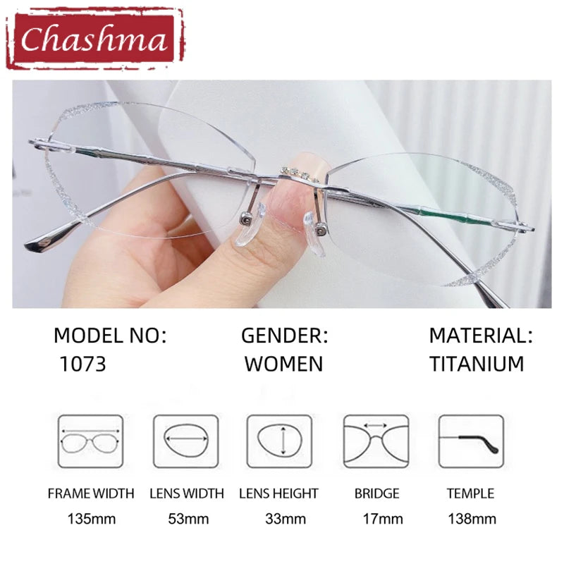 Chashma  Women's Rimless Oval Square Titanium Eyeglasses 691073