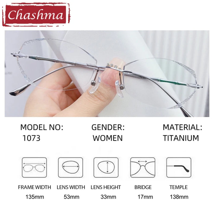Chashma  Women's Rimless Oval Square Titanium Eyeglasses 691073