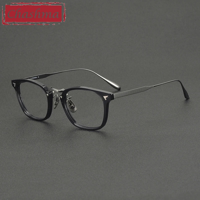 Chashma Ochki Unisex Full Rim Square Acetate Titanium Eyeglasses 881554