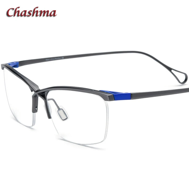 Chashma Ochki Unisex Semi Rim Brow Line Square Titanium Eyeglasses 5757 Semi Rim Chashma Ochki Gray 1  